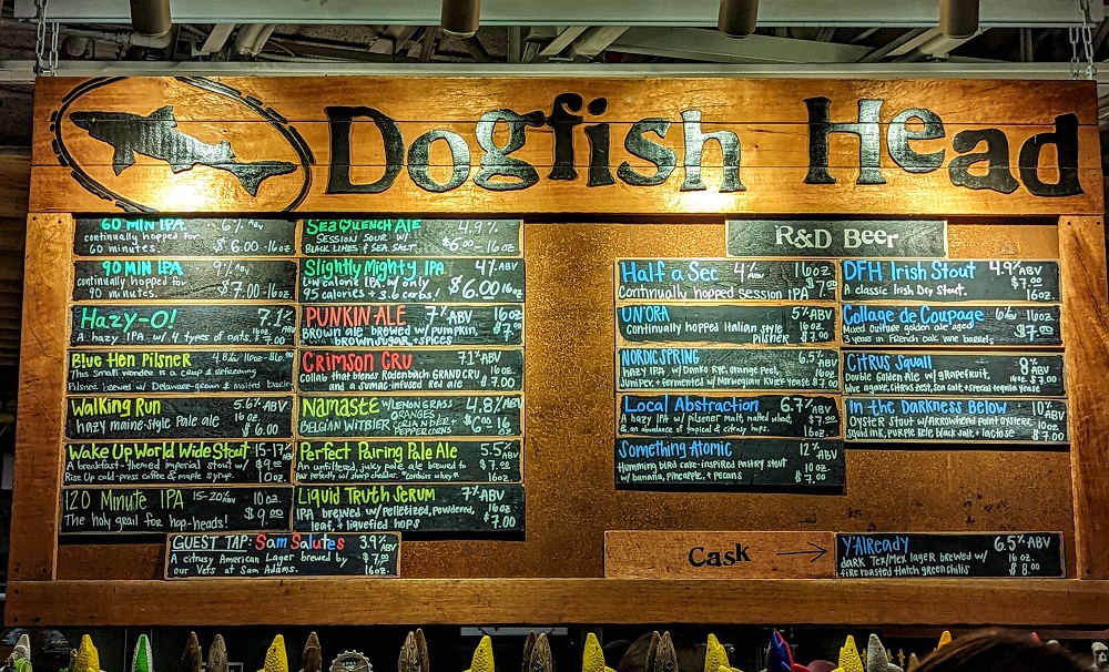 Dogfish Head Craft Brewery menu