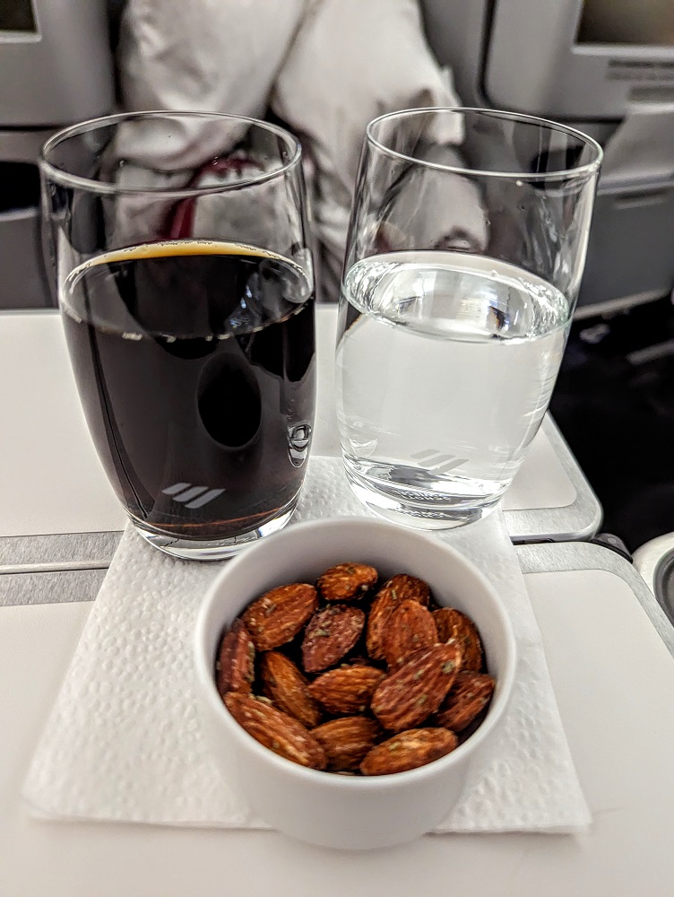 Eurowings Discover business class - Coke Zero, water & rosemary almonds