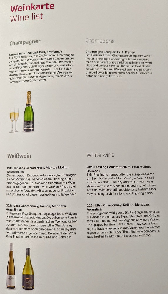 Eurowings Discover business class - Wine menu 1