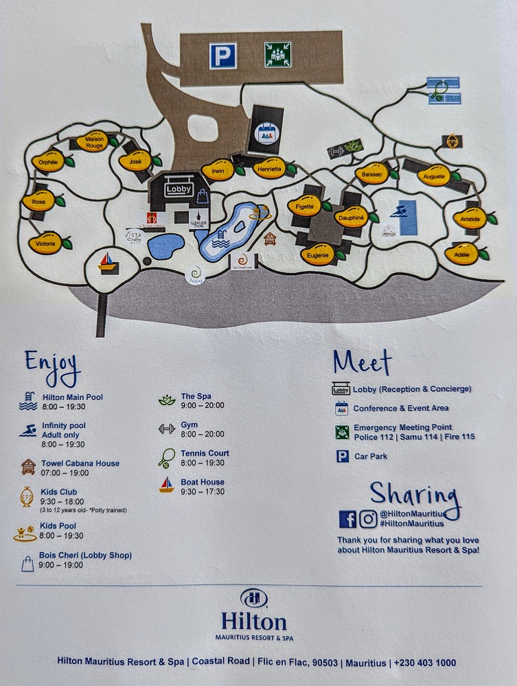 Map showing layout of Hilton Mauritius Resort & Spa