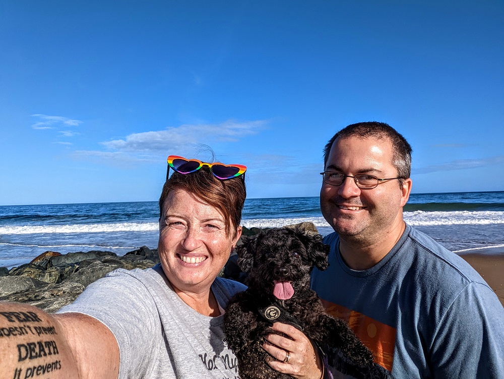 The three of us enjoying a beach walk