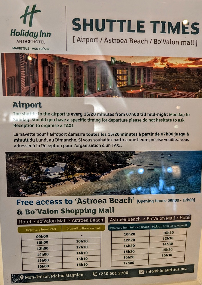 Holiday Inn Mauritius Mon Tresor - Complimentary shuttle information