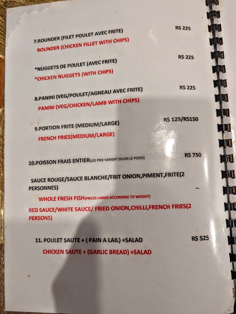 Sunset Filaos menu 2