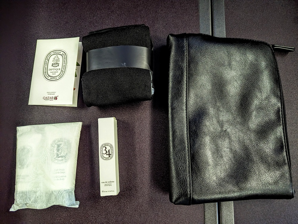 Qatar Airways Business Class Qsuites DOH-MIA - Contents of Diptyque amenity kit