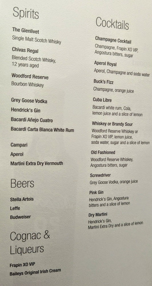 Qatar Airways Business Class Qsuites DOH-MIA - Spirits, cocktails & beers