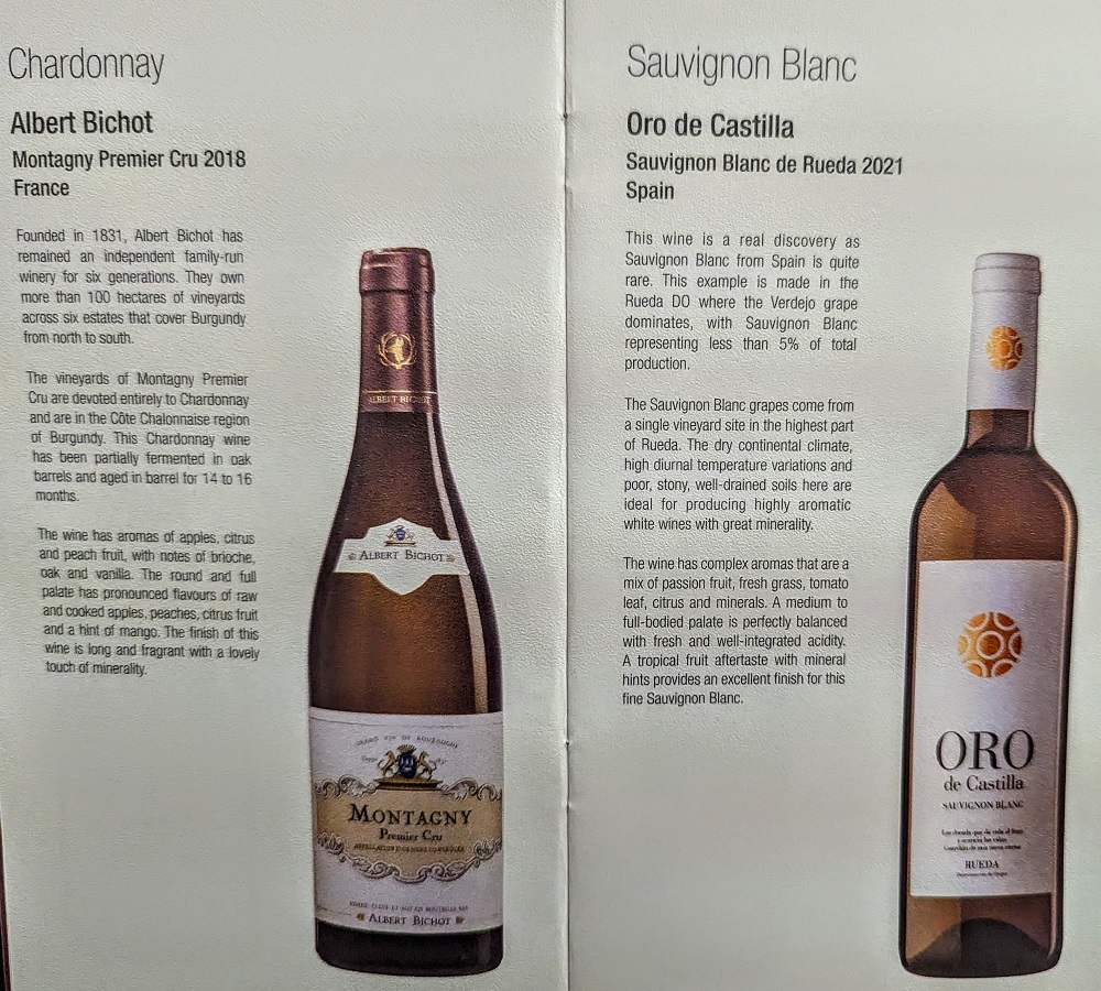 Qatar Airways Business Class Qsuites DOH-MIA - Wine menu