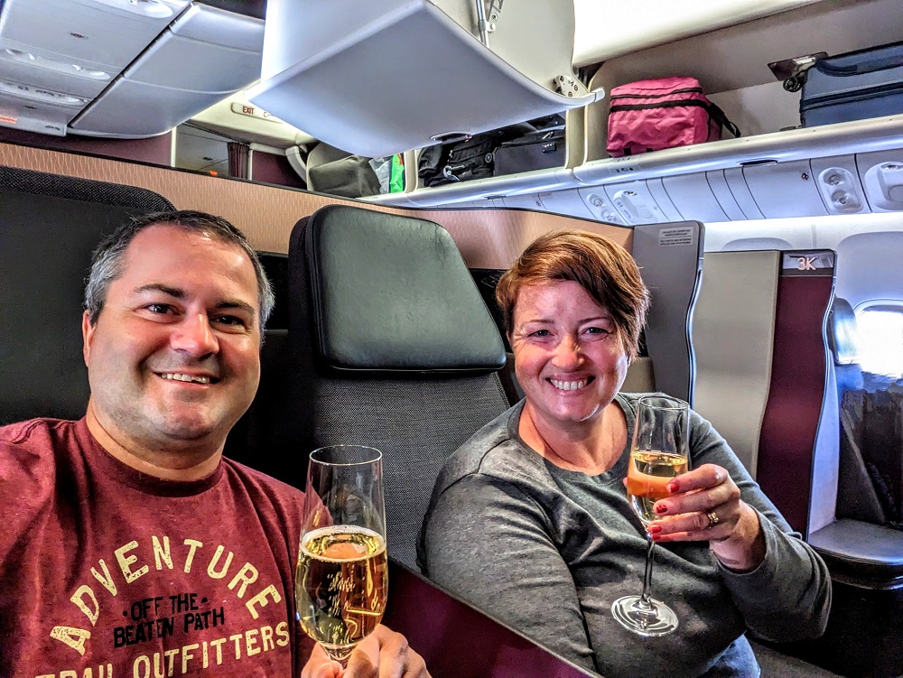Qatar Airways Business Class Qsuites JNB-DOH - Cheers!