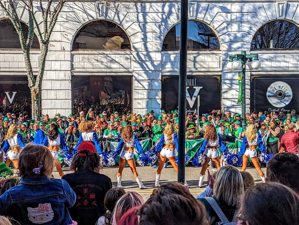 Dallas Cowboys cheerleaders at the World's Shortest St Patrick's Day Parade in Hot Springs, AR