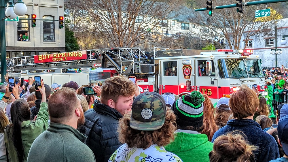 Hot Springs fire truck in the World's Shortest St Patrick's Day Parade