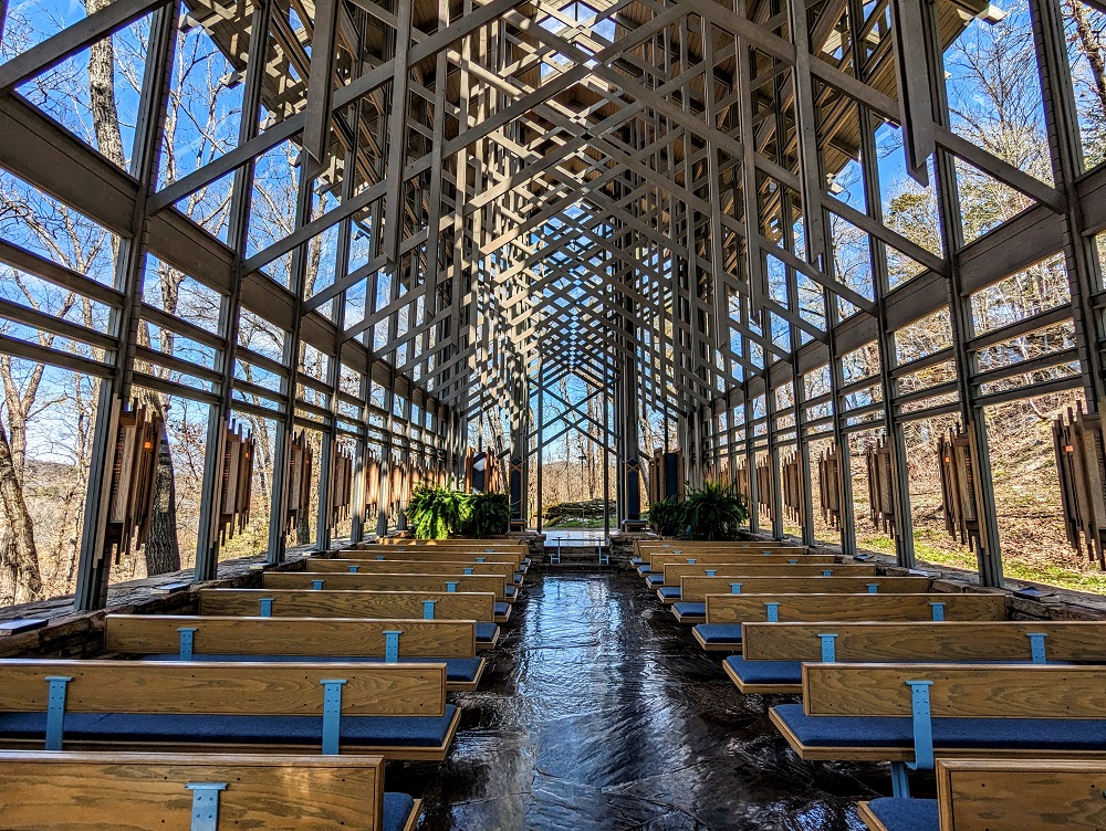 Inside Thorncrown Chapel in Eureka Springs, AR