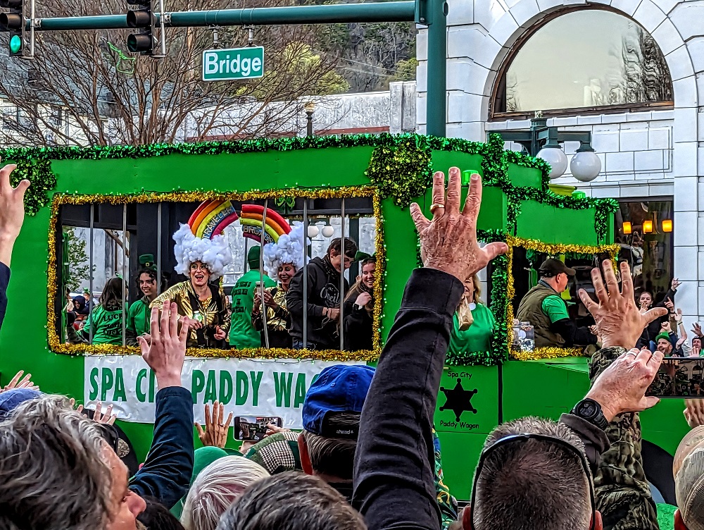 World's Shortest St Patrick's Day Parade - Spa City Paddy Wagon in the parade