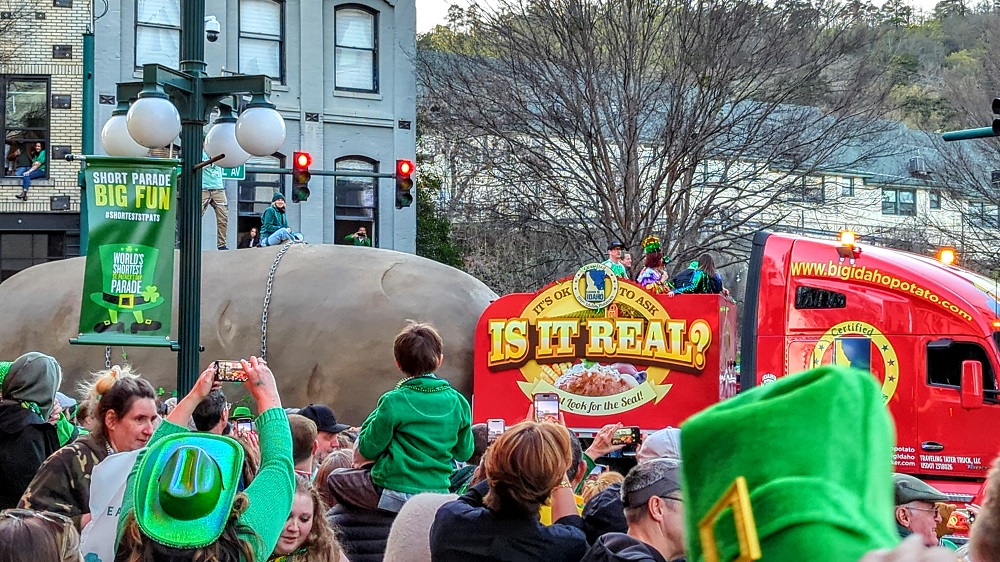 World's Shortest St Patrick's Day Parade in Hot Springs, AR - Big Idaho Potato float