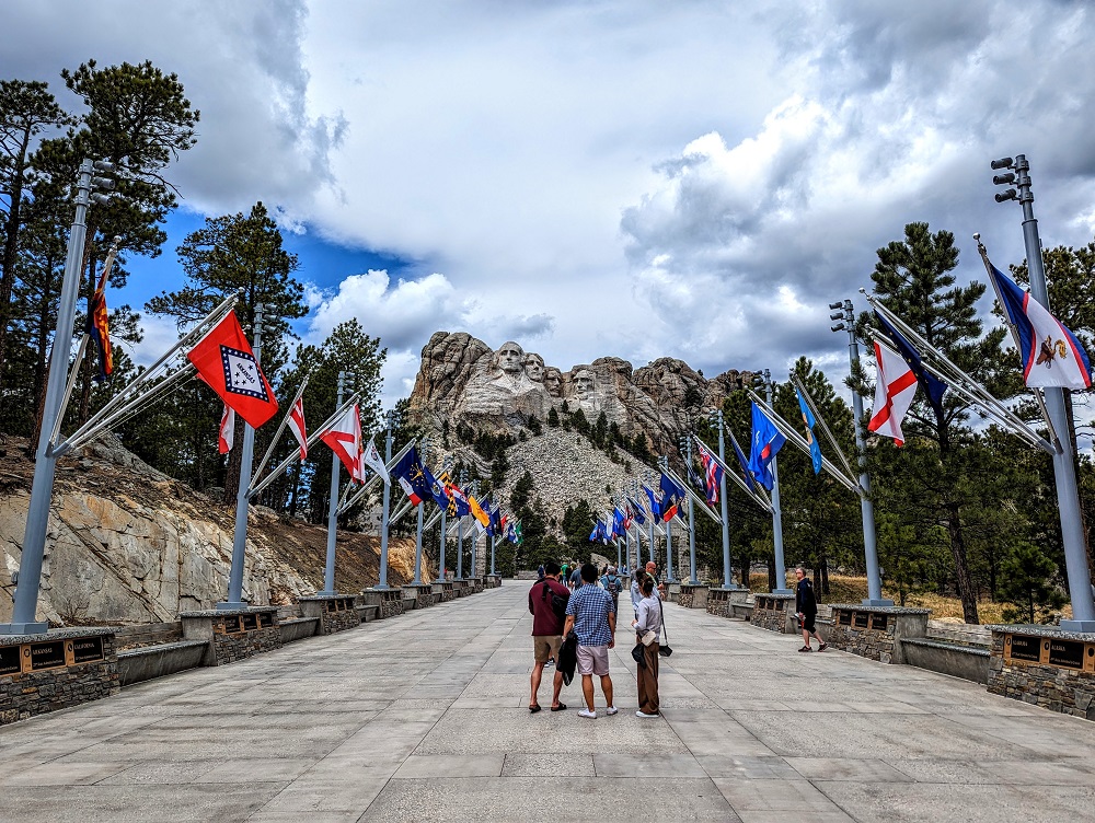 Avenue of Flags leading up to Mount Rushmore