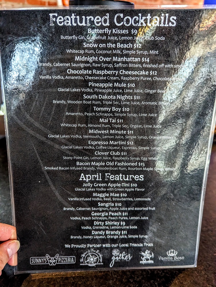 Glacial Lakes Distillery and Brewhouse cocktails menu
