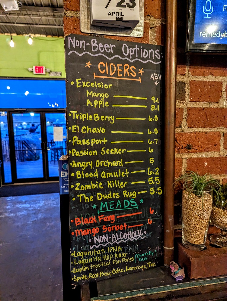 Non-beer menu at Remedy Brewing Co