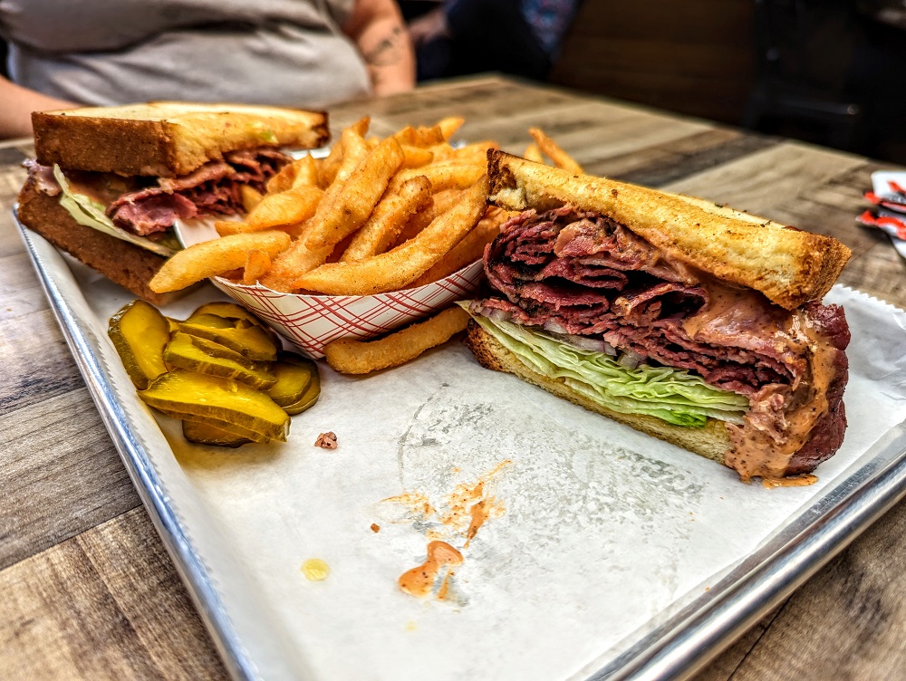Pastrami sandwich & fries at Tamm Avenue Bar