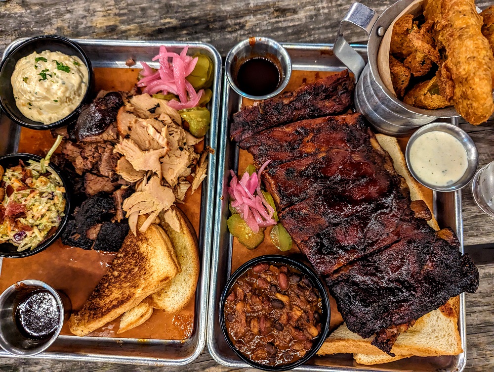 Three meat tray & half slab ribs tray at Char Bar in Kansas City