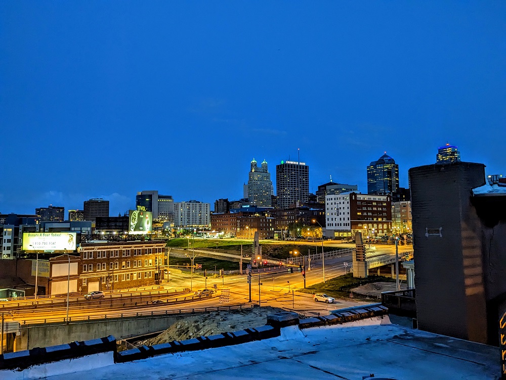 View of downtown Kansas City from the roof of our Airbnb