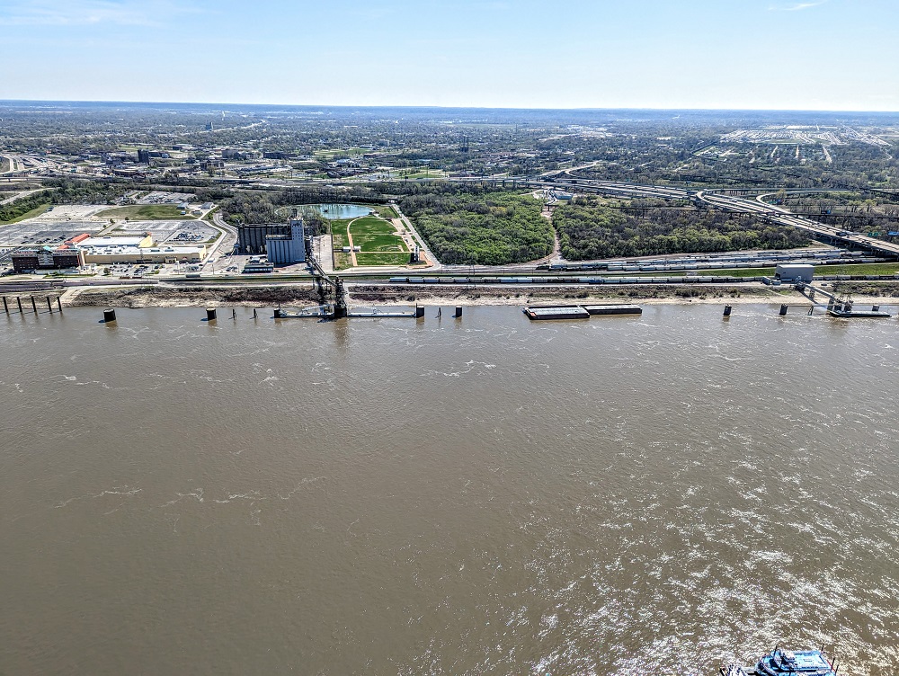 View of the Mississippi River from the top of the Arch