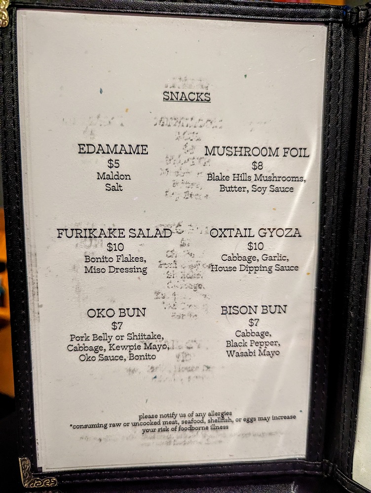 Bokujo Ramen in Rapid City, SD - Snacks menu