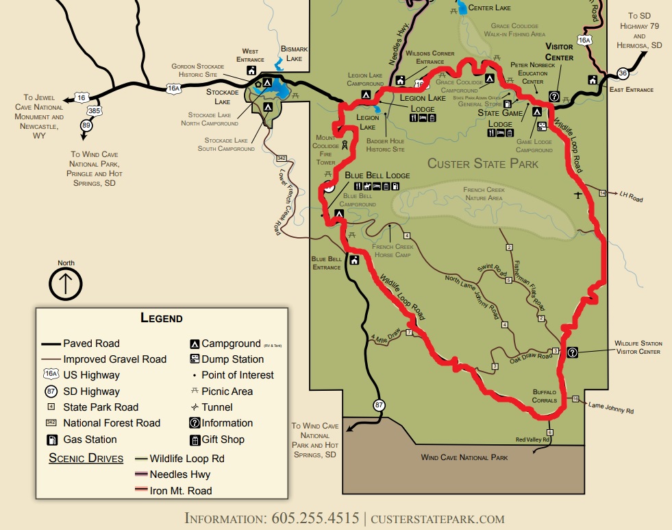 Map of Wildlife Loop Road in Custer State Park