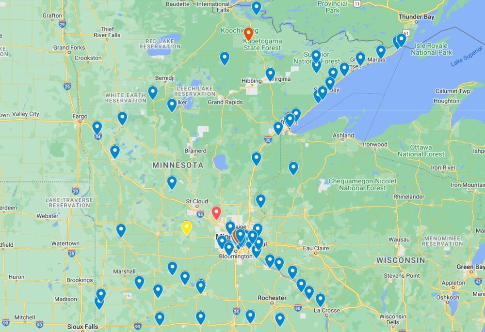 Map of things to do in Minnesota