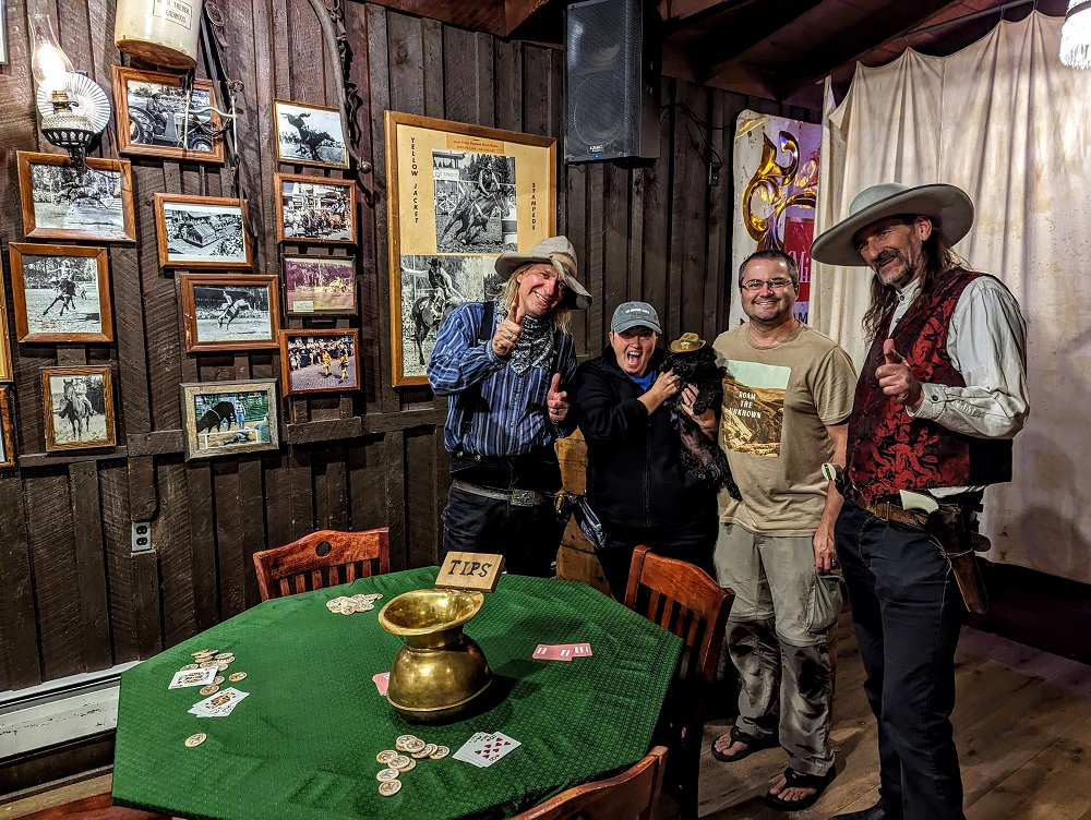 Shae, Truffles and me with Jack McCall (left) and Wild Bill Hickok (right) at Saloon No. 10