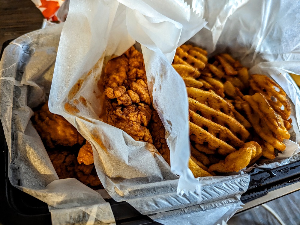Chicken tenders & waffle fries from Wings Over Rochester