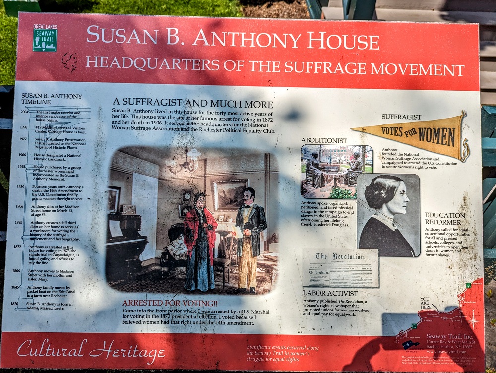 Information board about Susan B Anthony's life