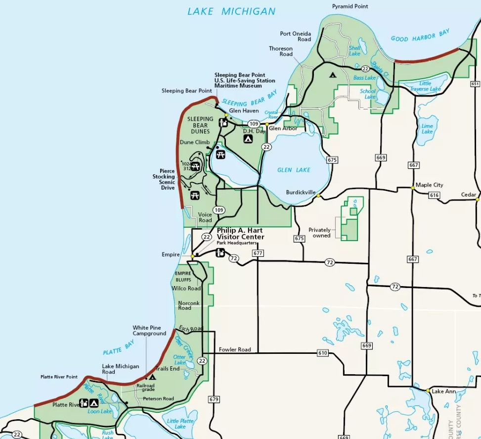 Sleeping Bear Dunes National Lakeshore - Map of beaches where pets can and can't go