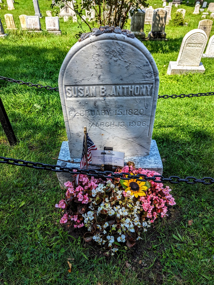 Susan B Anthony's grave in Mt Hope Cemetery
