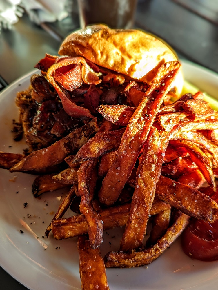 Brown's Brewing Company in Troy, NY - Pulled pork sandwich & sweet potato fries