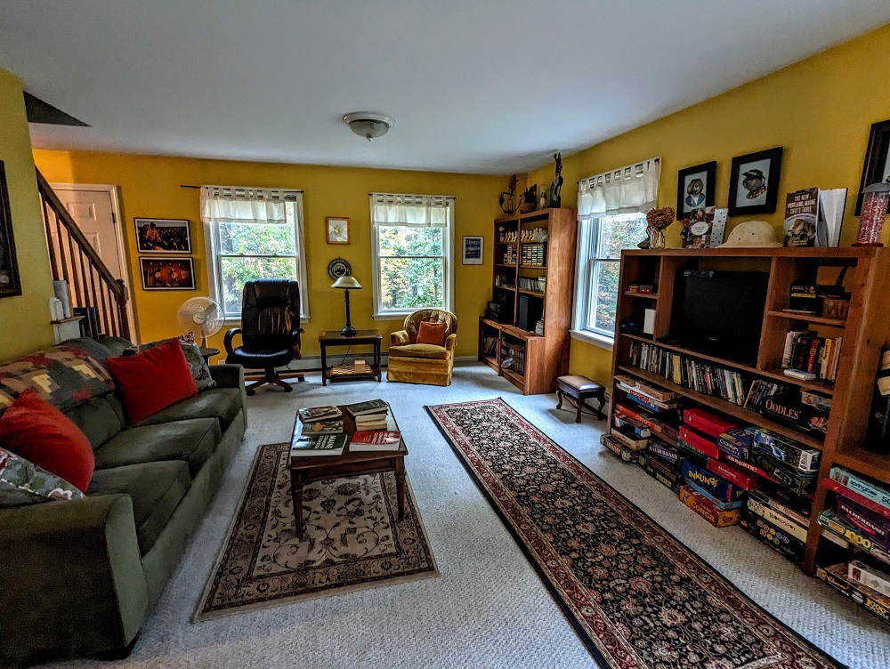 Living room of our Airbnb in Gray, ME