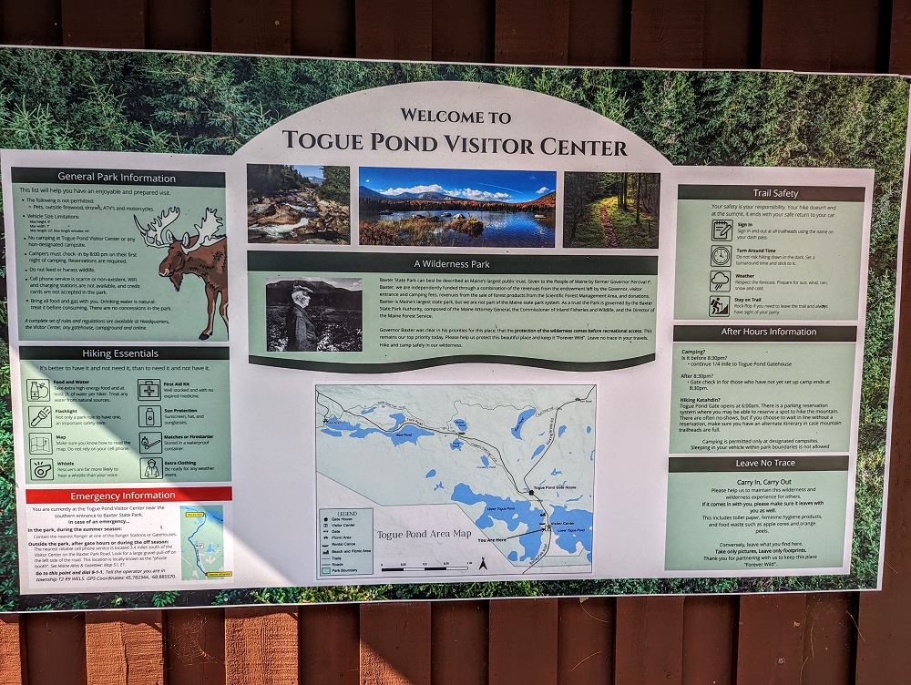 Togue Pond Visitor Center information board