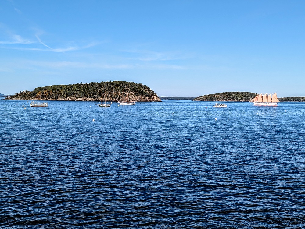 View from the coastline in Bar Harbor