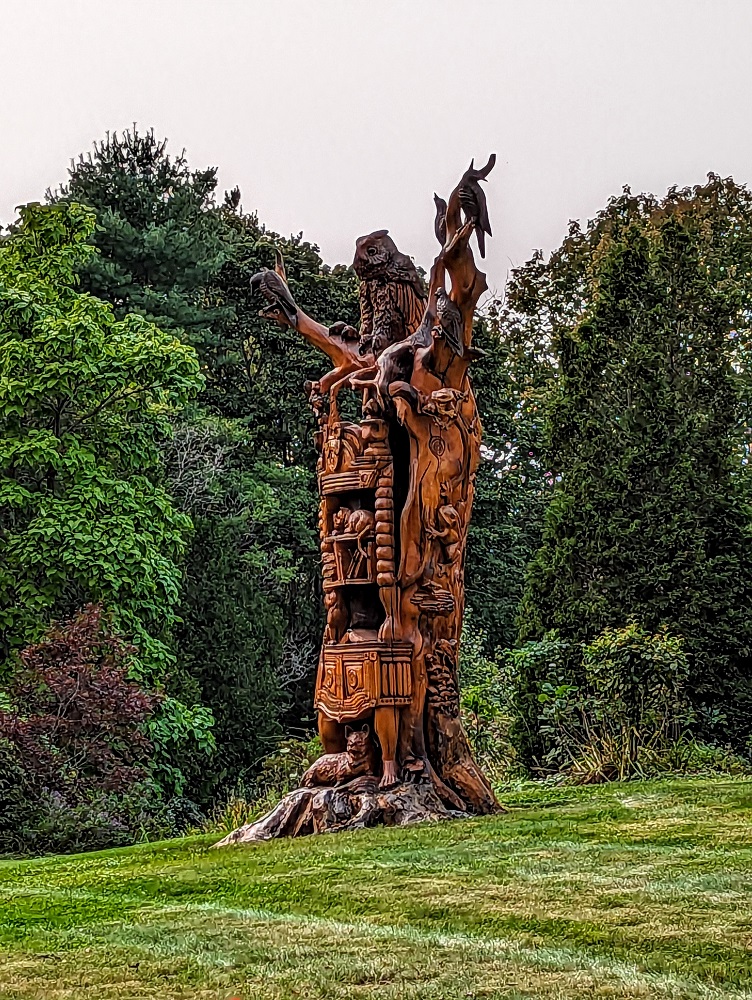 Wooden sculpture at Stephen King's house