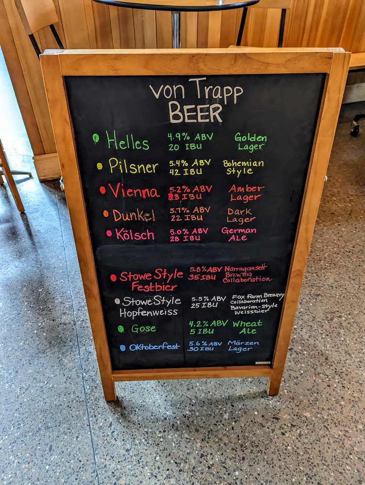Beer menu at Von Trapp Brewery