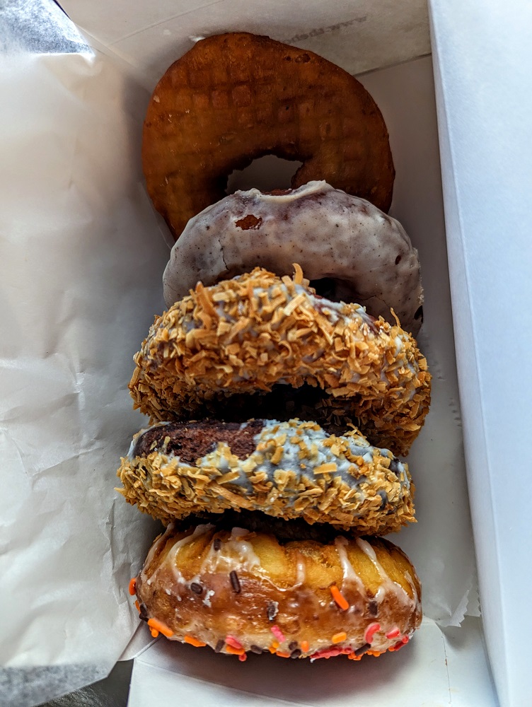 Box of donuts from The Holy Donut in Portland, ME