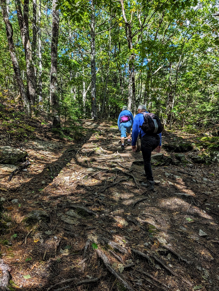 Hiking up the Switchback trail at Bradbury Mountain State Park