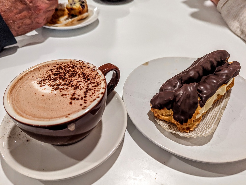 Hot chocolate & eclair at Bohemian Bakery in Montpelier, VT