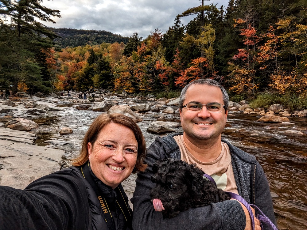 Shae, me & Truffles at Lower Falls Recreation Site on Kancamagus Highway in New Hampshire