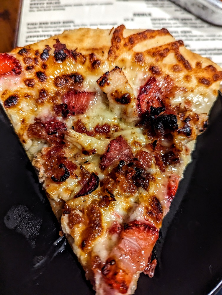 Strawberry, bacon & hot honey chicken pizza at Brickyard Hollow Brewing Company