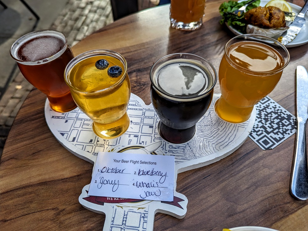 Beer flight at Moby Dick Brewing Co in New Bedford, MA