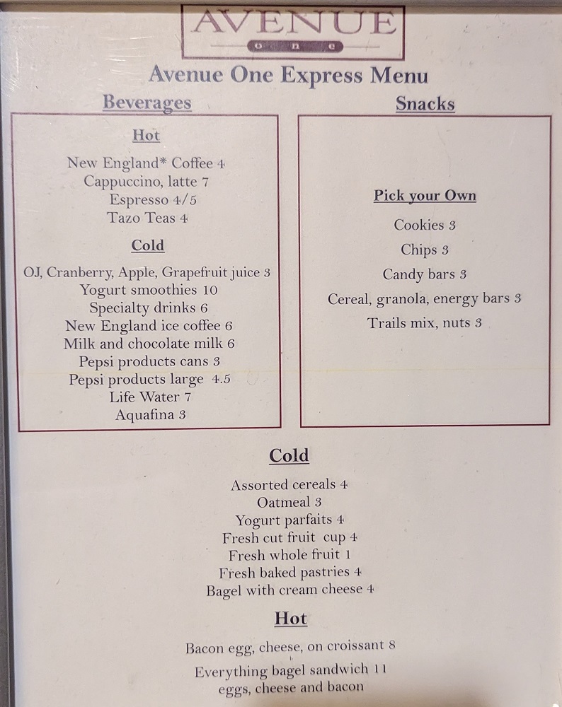 Hyatt Regency Boston - Avenue One Express menu