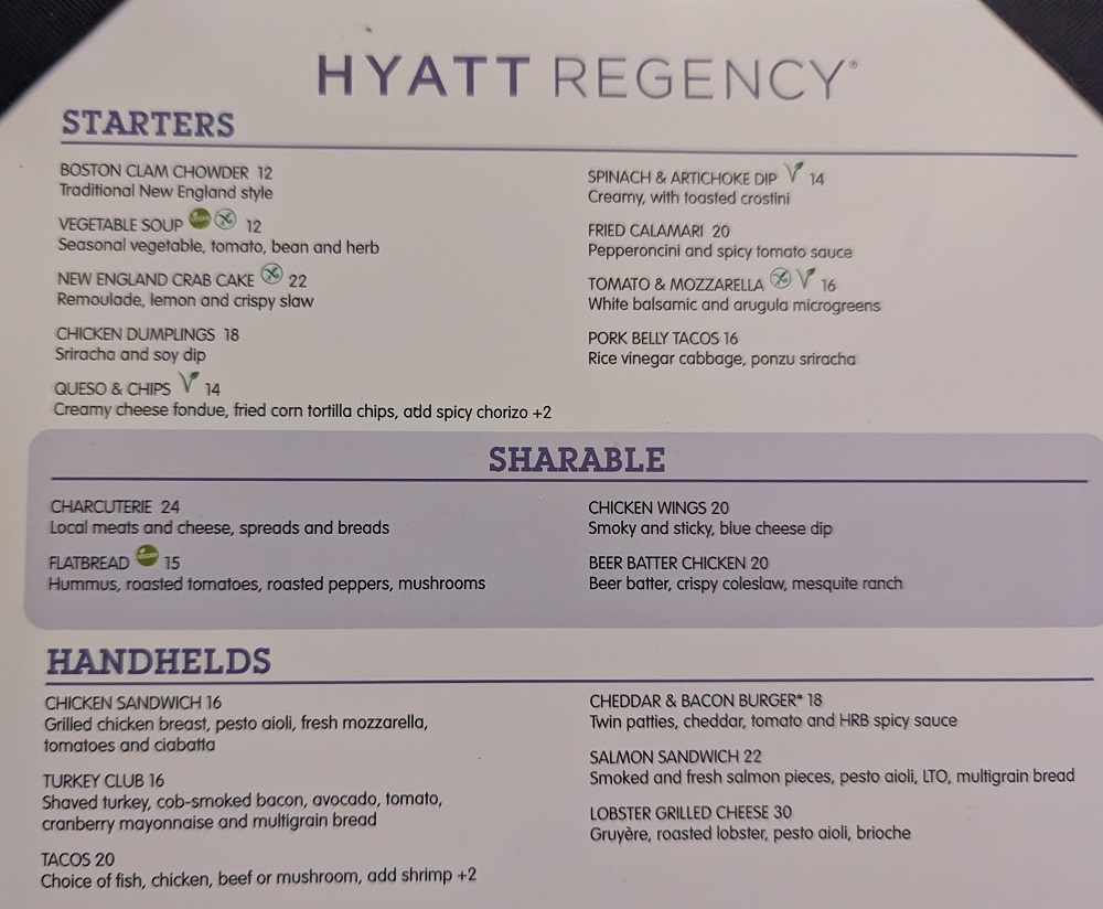 Hyatt Regency Boston - Avenue One Restaurant & Lounge menu 1