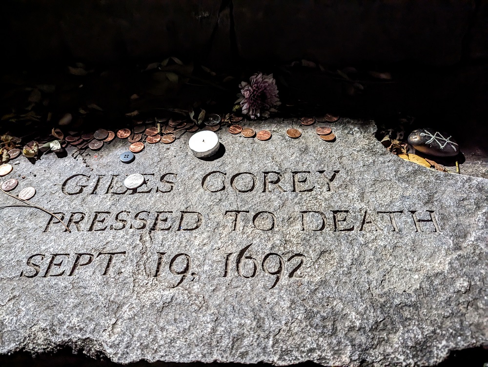 Salem Witch Trials Memorial - Giles Corey memorial slab - Pressed To Death
