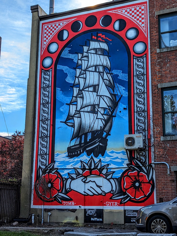 Winds of Change ship mural in New Bedford, MA
