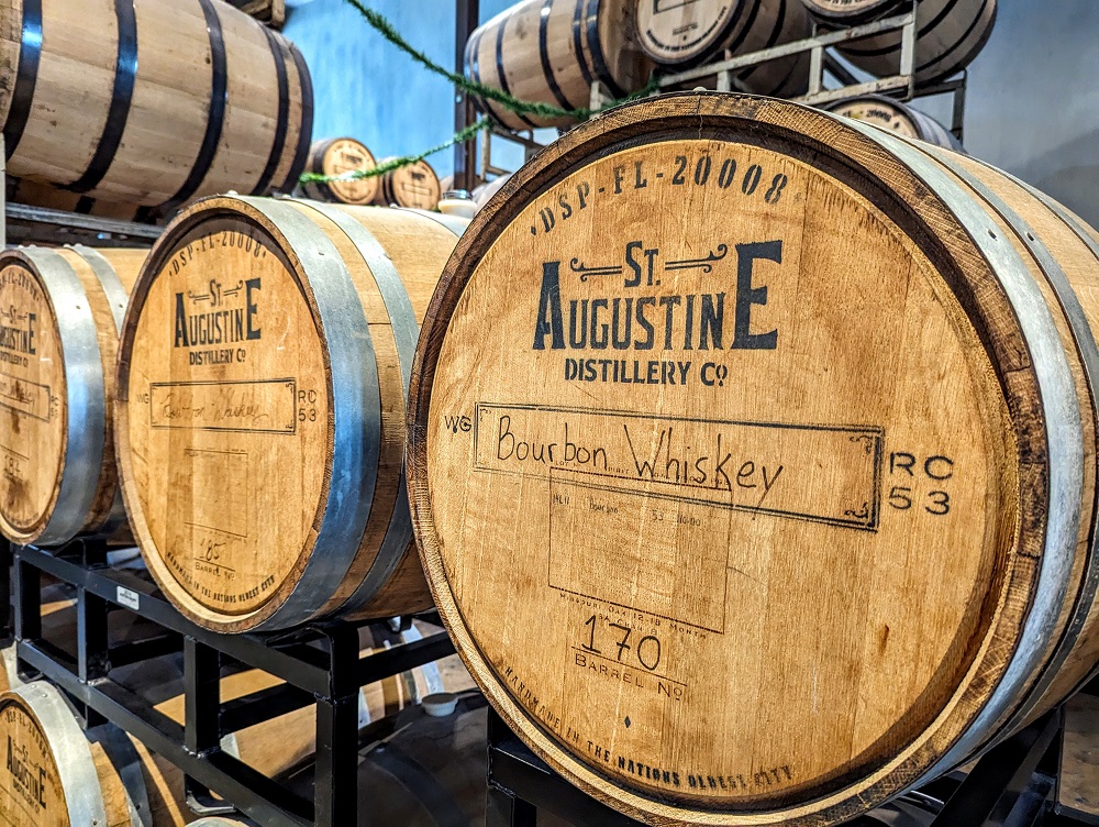 Bourbon whiskey barrels at St Augustine Distillery