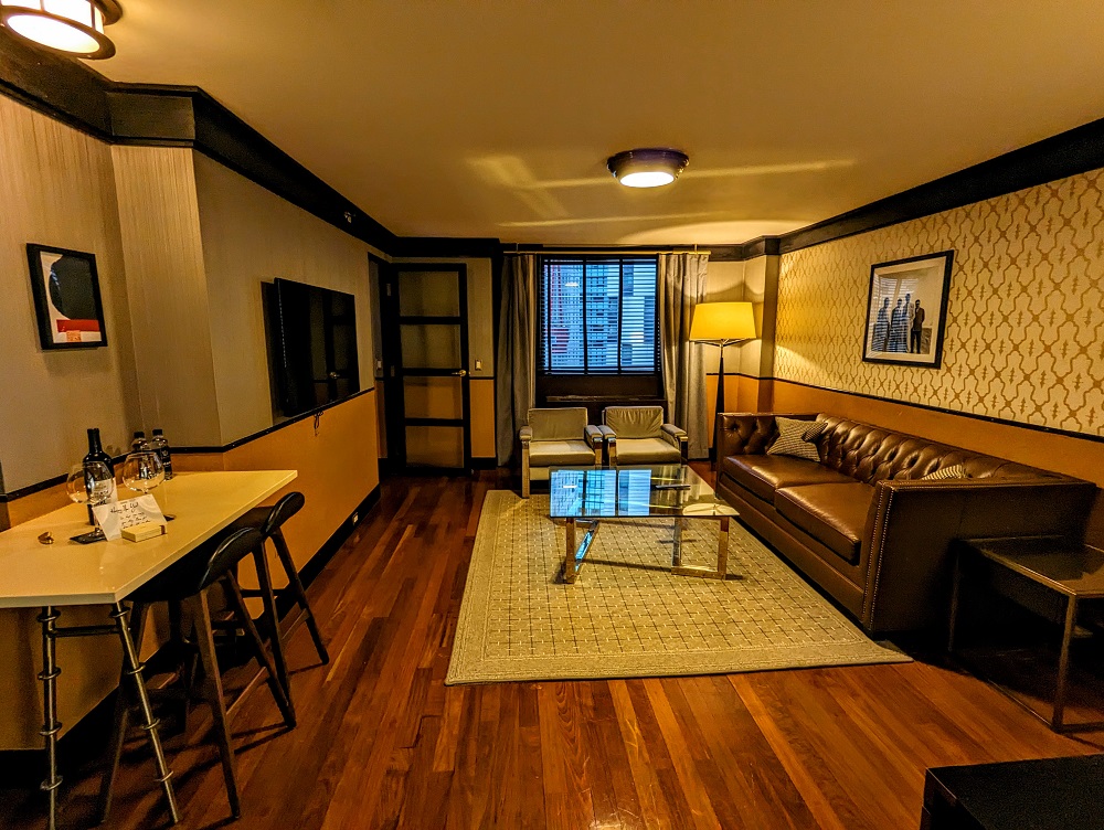 Living room of our suite at the Thompson Gild Hall in New York City