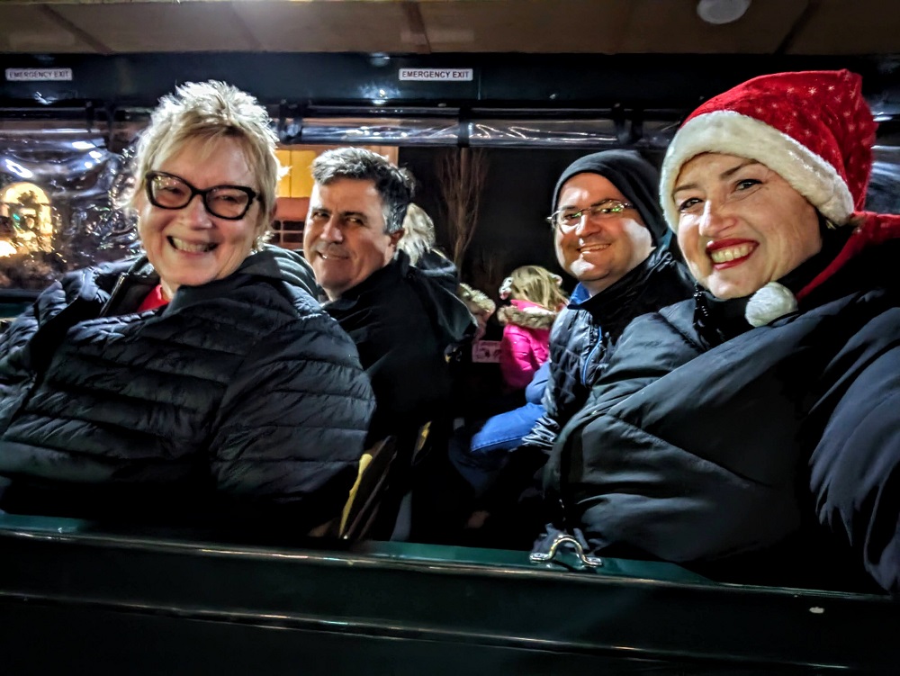 The four of us on the Cape May Holiday Lights Trolley Ride